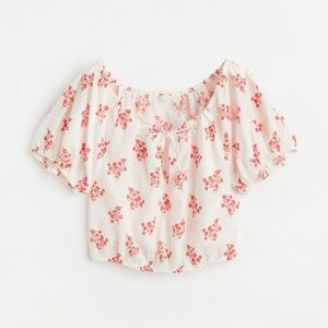 H&M White Blouse with Red Floral Pattern